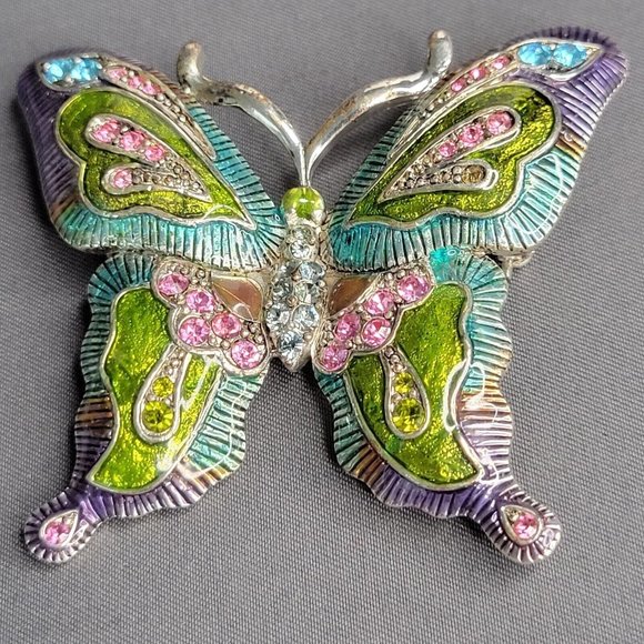 Unbranded Jewelry - Womens Silver Tone Multicolored Rhinestone Butterfly Fashion Brooch 2 in